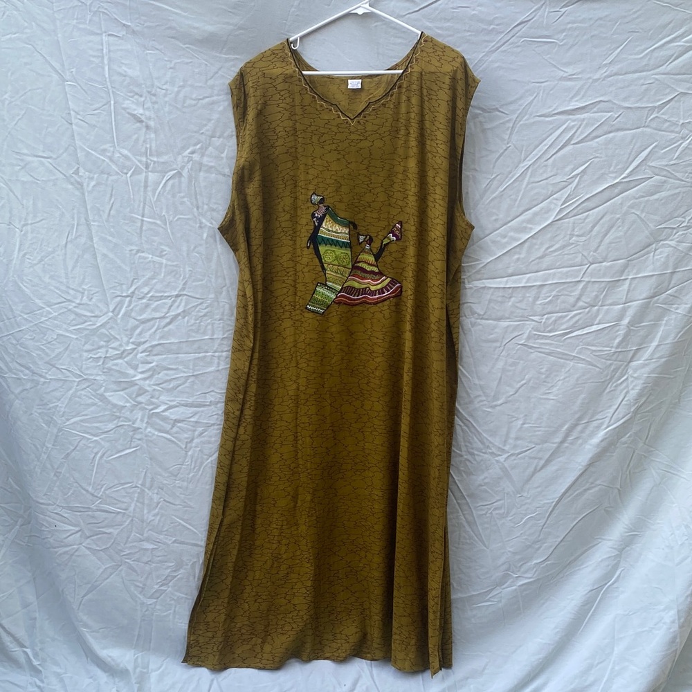 Sleeveless Olive Green Embroidered Women’s Dress